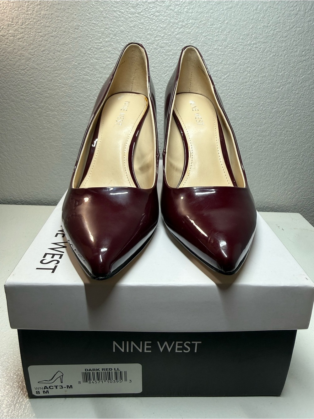 Nine West Patent Pointed-Toe Pumps in Dark Red